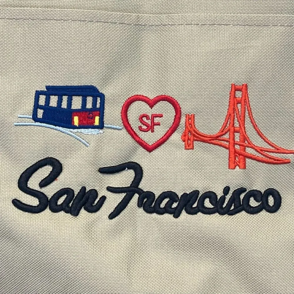 NWT San Francisco Skyline Tote Bag Unisex Large‎ Cream Black Embroidered Lanza